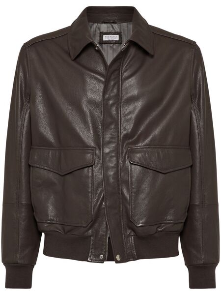  Brunello Cucinelli Aviator Leather Jacket - Brown 