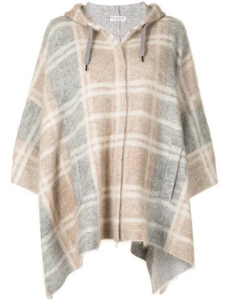  Brunello Cucinelli Batwing Tartan Cropped Jacket - Brown 