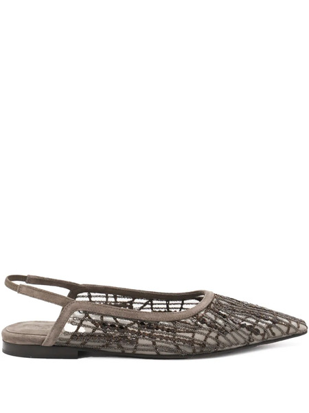  Brunello Cucinelli Beaded Ballerina Pumps - Brown 