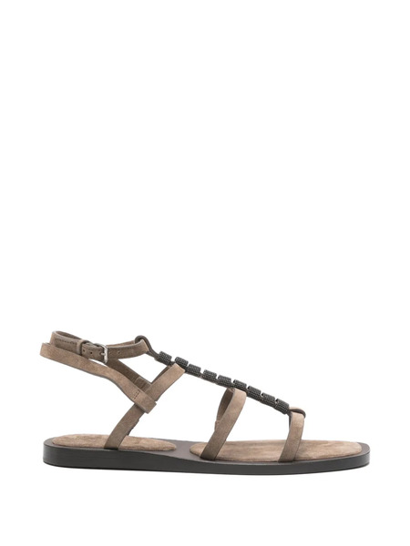  Brunello Cucinelli Beaded Strappy Sandals - Brown 