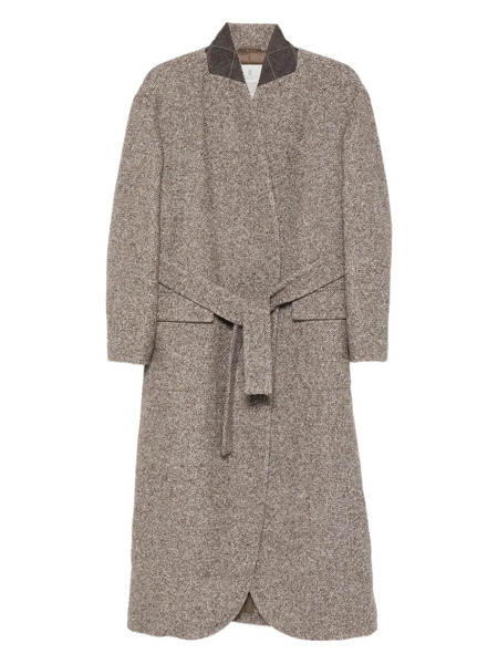  Brunello Cucinelli Belted Tweed Coat - Brown 