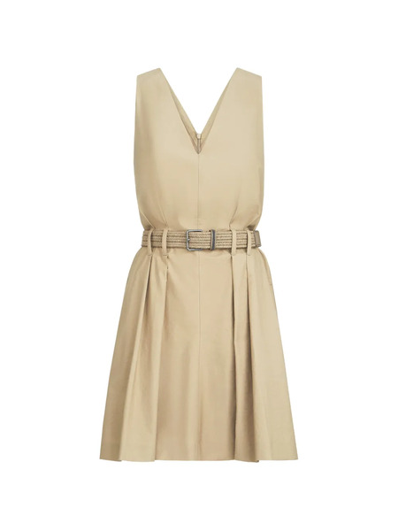  Brunello Cucinelli Belted V-neck Mini Dress - Neutrals 