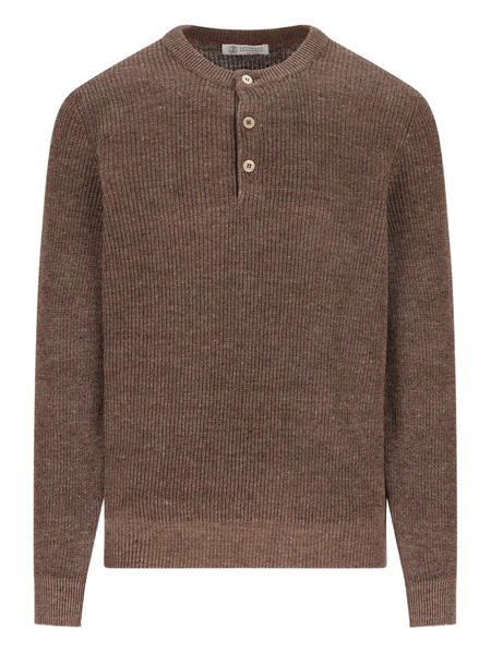  Brunello Cucinelli Button-placket Ribbed Sweater - Brown 