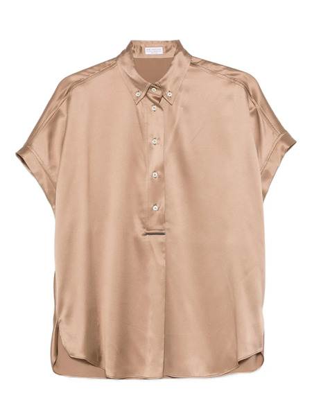  Brunello Cucinelli Buttoned Silk Top - Neutrals 