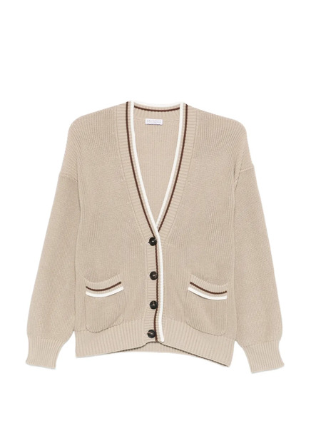  Brunello Cucinelli Buttoned Striped-detail Cardigan - Neutrals 