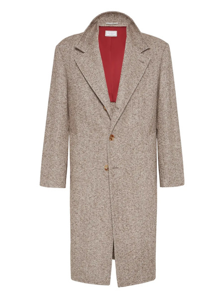  Brunello Cucinelli Chevron-pattern Single-breasted Coat - Neutrals 