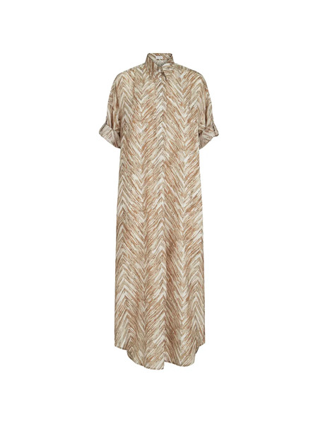  Brunello Cucinelli Chevron-print Silk Dress - Neutrals 