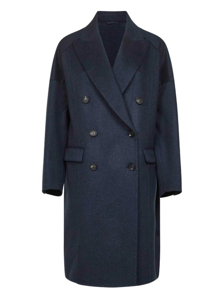  Brunello Cucinelli Double-breasted Long-sleeve Coat - Blue 