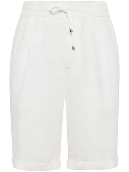  Brunello Cucinelli Drawstring Linen Bermuda Shorts - White 