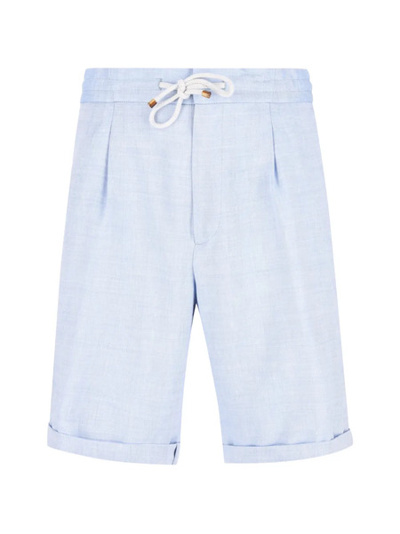  Brunello Cucinelli Drawstring Pleated Shorts - Blue 