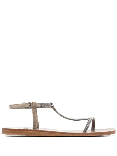  Brunello Cucinelli Embellished T-bar Sandals - Neutrals 