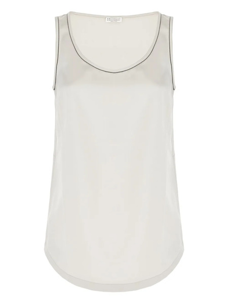  Brunello Cucinelli Embellished-trim Satin Top - Neutrals 