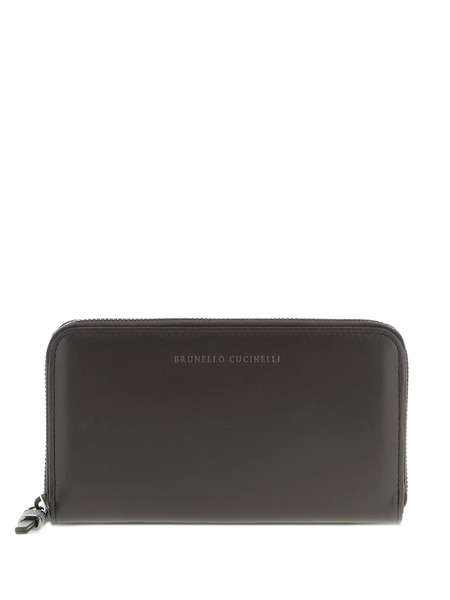  Brunello Cucinelli Embossed-logo Zip Wallet - Brown 