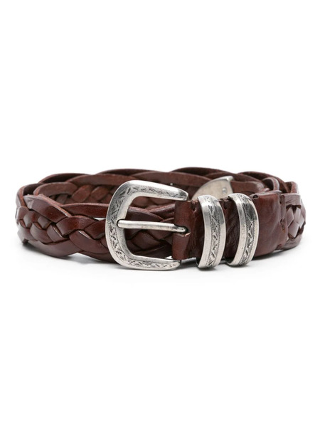  Brunello Cucinelli Engraved-buckle Braided Leather Belt - Brown 