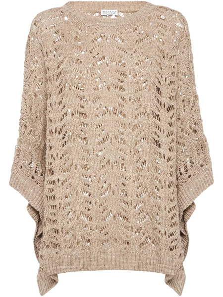  Brunello Cucinelli Foliage Lace Poncho - Neutrals 