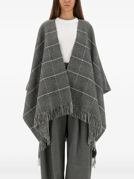  Brunello Cucinelli Fringed Check-pattern Cape - Grey 