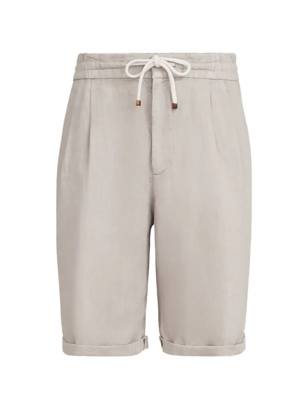  Brunello Cucinelli Garment-dyed Bermuda Shorts In Linen Gabardine With Drawstring And Pleat - Neutrals 