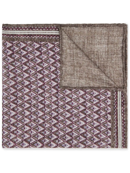  Brunello Cucinelli Geometric-pattern Silk Pocket Square - Brown 