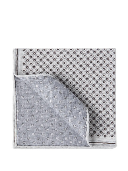  Brunello Cucinelli Geometric-pattern Silk Pocket Square - Grey 