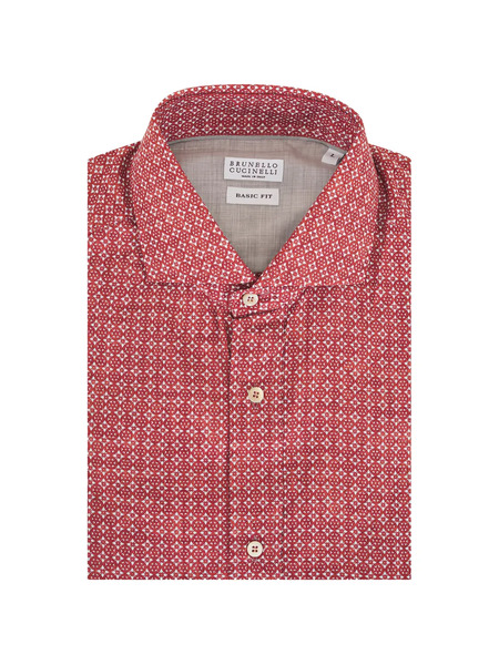  Brunello Cucinelli Geometric-patternbutton-down Cotton Shirt - Red 