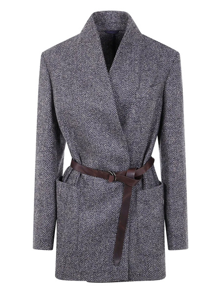  Brunello Cucinelli Herringbone Belted Blazer - Blue 
