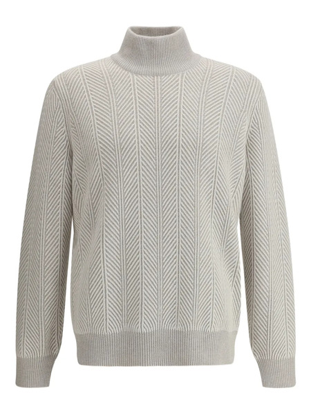  Brunello Cucinelli Herringbone Turtleneck Sweater - Grey 