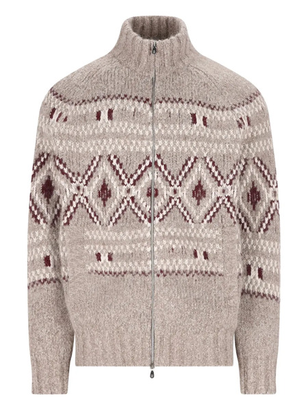  Brunello Cucinelli High-neck Patterned Cardigan - Neutrals 