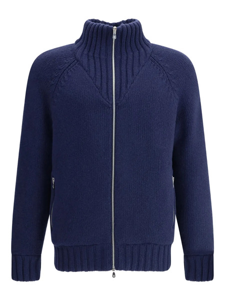  Brunello Cucinelli High-neck Zip-front Cashmere Jacket - Blue 
