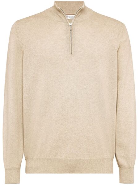  Brunello Cucinelli High Neck Zip Front Sweatshirt - Neutrals 