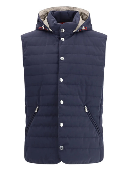  Brunello Cucinelli Hooded Buttoned Gilet - Blue 
