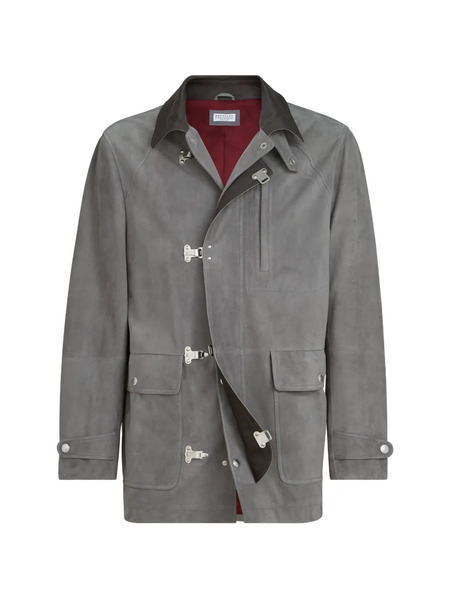  Brunello Cucinelli Hook Fastening Suede Jacket - Grey 