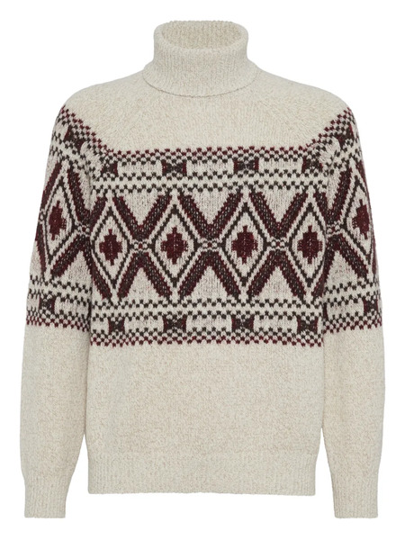  Brunello Cucinelli Jacquard Turtleneck Sweater - Neutrals 