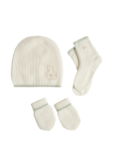  Brunello Cucinelli Kids Cashmere English Rib-knit Baby Bernie Beanie, Gloves And Socks Set - Neutrals 