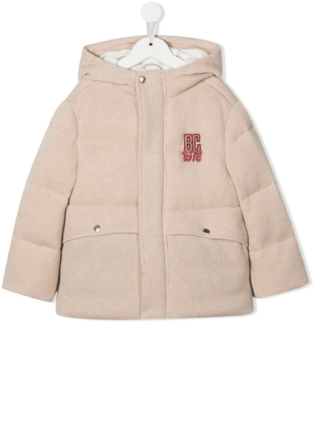  Brunello Cucinelli Kids Padded Fine-knit Logo Jacket - Neutrals 