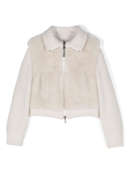  Brunello Cucinelli Kids Padded Shearling Jacket - Neutrals 