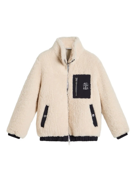  Brunello Cucinelli Kids Panelled Lamb-fur Bomber Jacket - Neutrals 