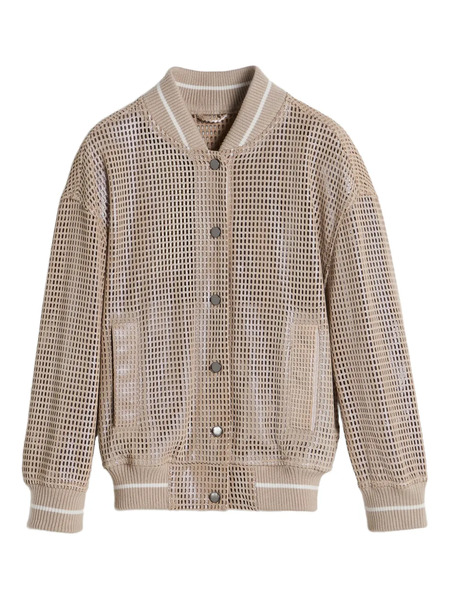  Brunello Cucinelli Kids Perforated Leather Bomber Jacket - Neutrals 