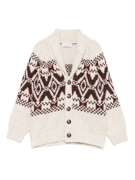  Brunello Cucinelli Kids Shawl-collar Patterned Cardigan - Neutrals 