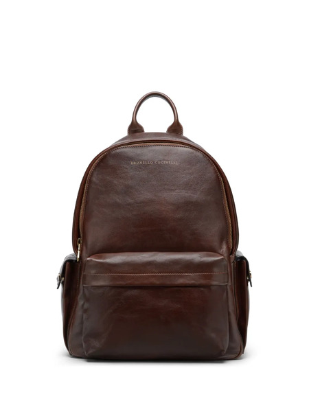  Brunello Cucinelli Logo-print Leather Backpack - Brown 