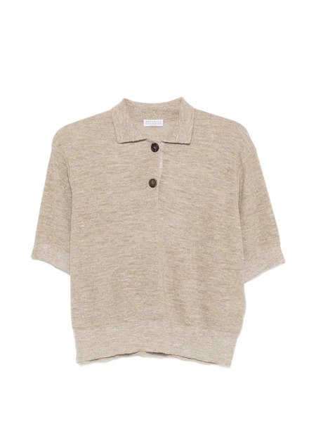  Brunello Cucinelli Metallic-thread Polo Top - Neutrals 