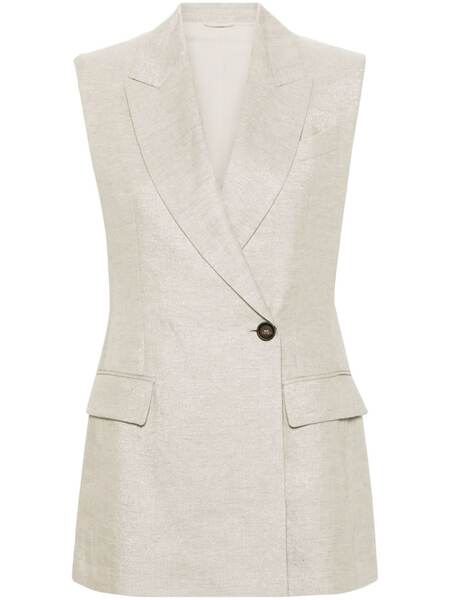  Brunello Cucinelli Metallic-threading Sleeveless Blazer - Grey 