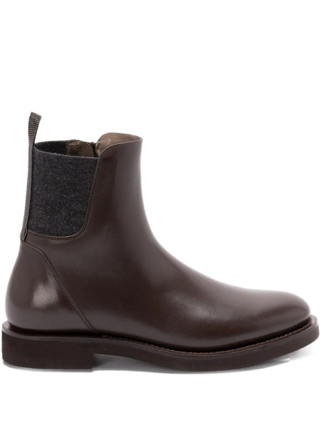  Brunello Cucinelli 30mm Monili-chain Leather Ankle Boots - Brown 