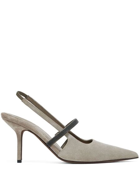  Brunello Cucinelli 80mm Slingback Suede Pumps - Grey 