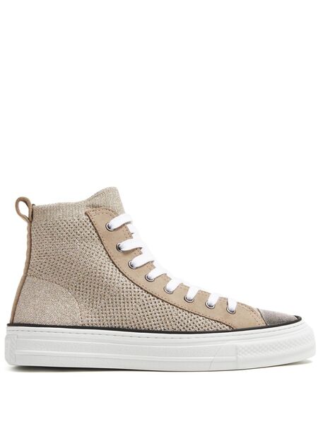  Brunello Cucinelli Monili-embellished Metallic-knit Sneakers - Neutrals 