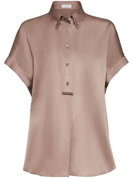  Brunello Cucinelli Monili-embellished Silk Shirt - Neutrals 
