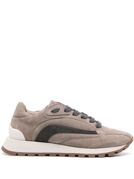  Brunello Cucinelli Monili Suede Sneakers - Neutrals 