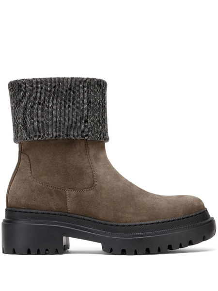  Brunello Cucinelli Monili-trim Block-heel Ankle Boots - Brown 