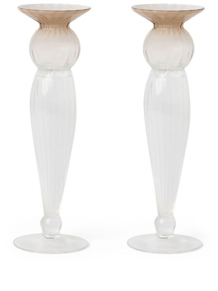  Brunello Cucinelli Murano Glass Candlesticks - White 