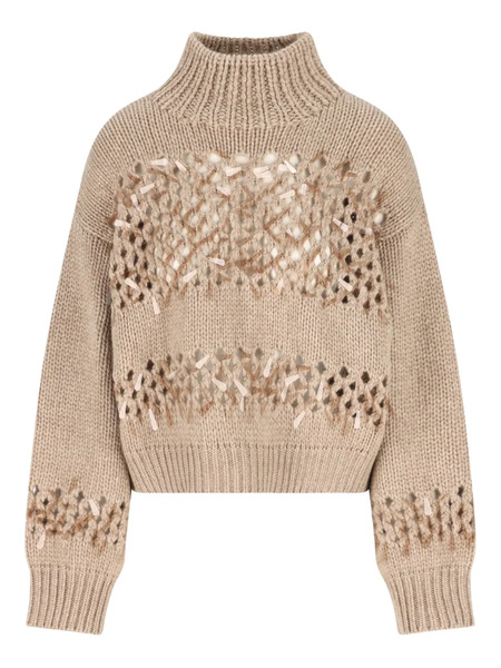  Brunello Cucinelli Openwork Ribbed Sweater - Brown 