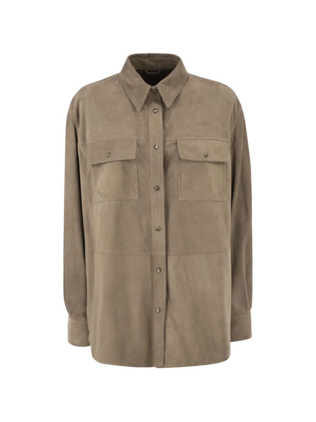  Brunello Cucinelli Patch Pocket Suede Overshirt - Neutrals 